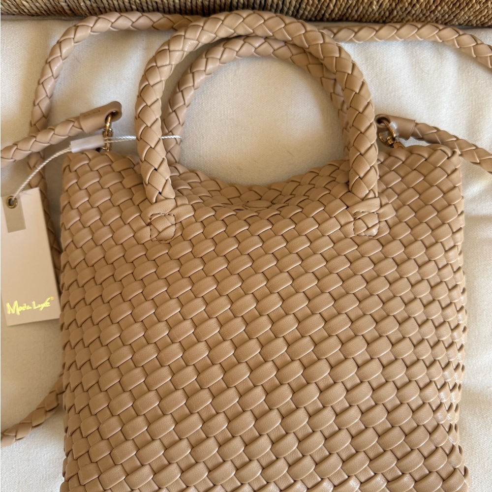 Moda Luxe Woven Leather Tote in Beige - Picture 2 of 4